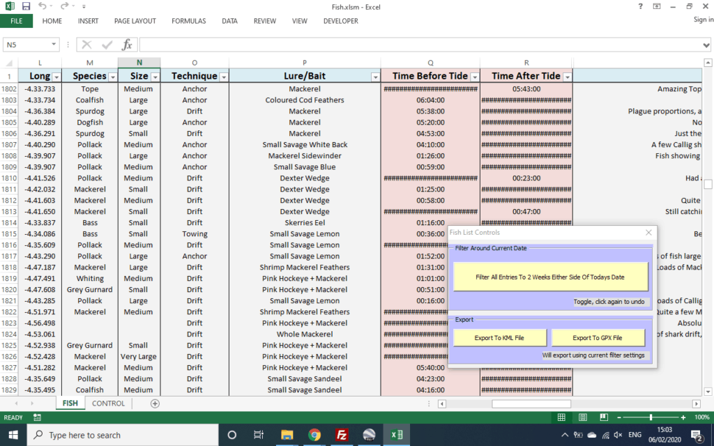 Free Offline Fishing Log With Data Export Excel Manx Sea Fishing
